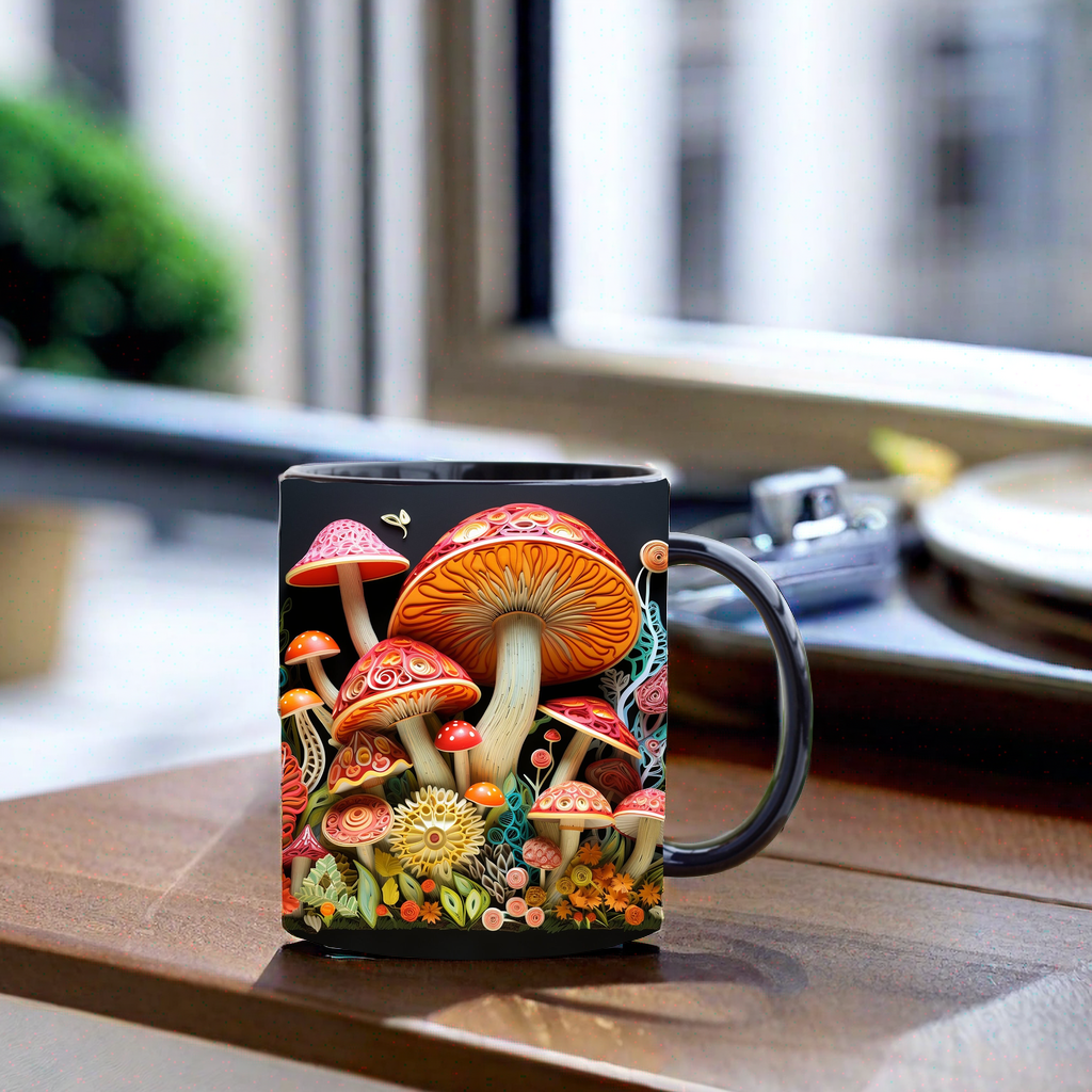 3D Sculpted Mushroom Mug Ceramic | Realistic Textured Design, Raised Relief Detail | Dishwasher and Microwave Safe for Daily Use