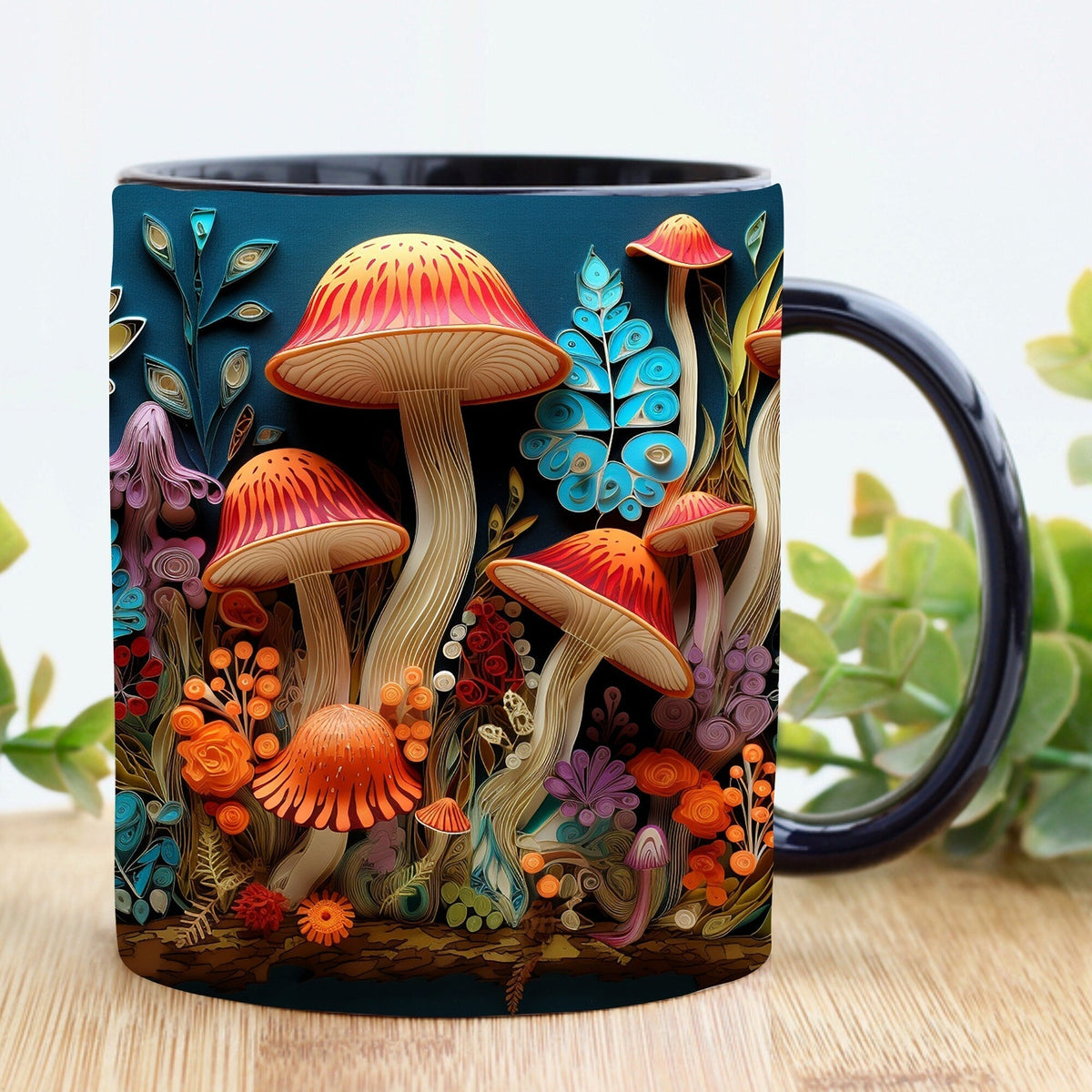 3D Sculpted Mushroom Mug Ceramic | Realistic Textured Design, Raised Relief Detail | Dishwasher and Microwave Safe for Daily Use