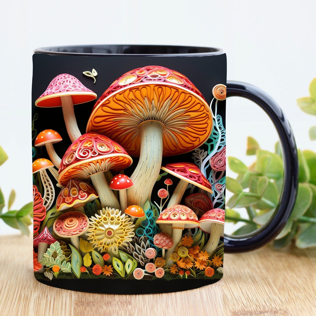 3D Sculpted Mushroom Mug Ceramic | Realistic Textured Design, Raised Relief Detail | Dishwasher and Microwave Safe for Daily Use