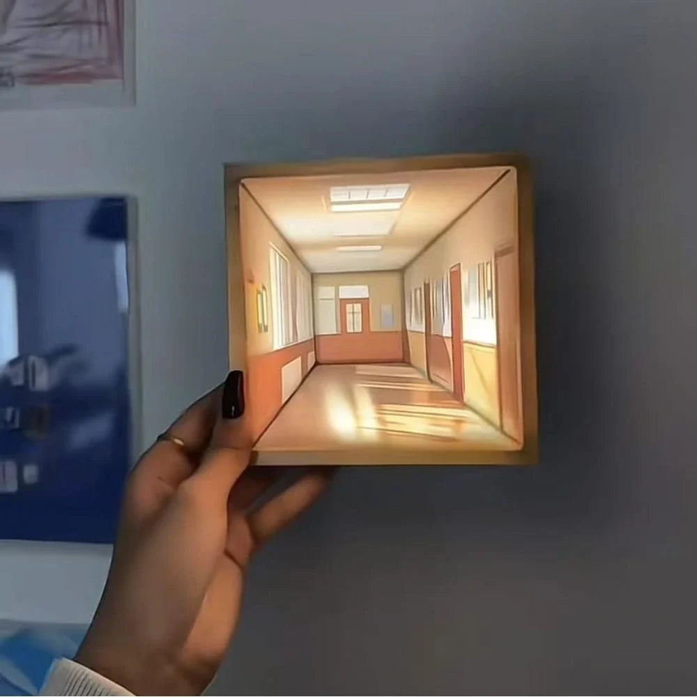 3D Wall Light Panel Wood & PVC 13.8 x 12 cm | 3 Colour Modes, Touch Control | Rechargeable, Cordless, Velcro Mount