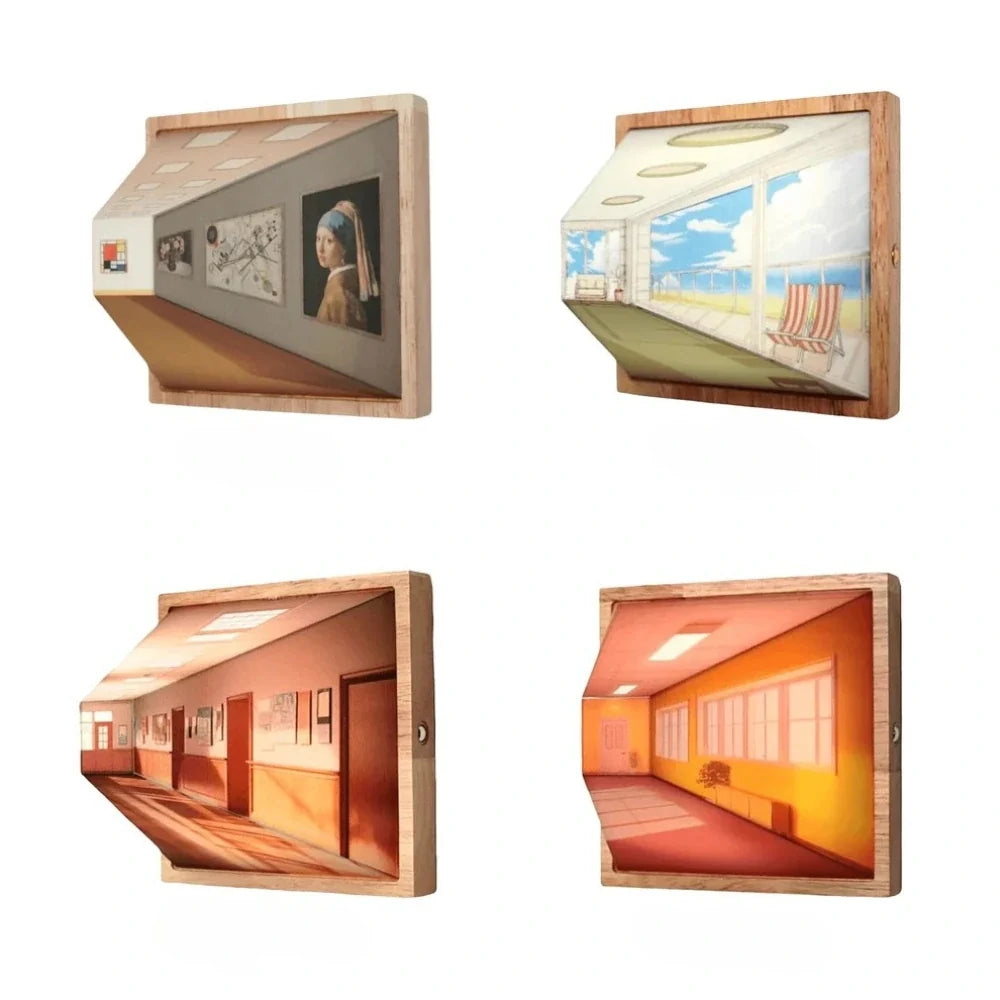 3D Wall Light Panel Wood & PVC 13.8 x 12 cm | 3 Colour Modes, Touch Control | Rechargeable, Cordless, Velcro Mount