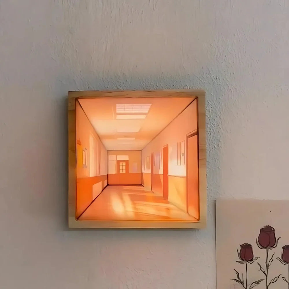 3D Wall Light Panel Wood & PVC 13.8 x 12 cm | 3 Colour Modes, Touch Control | Rechargeable, Cordless, Velcro Mount
