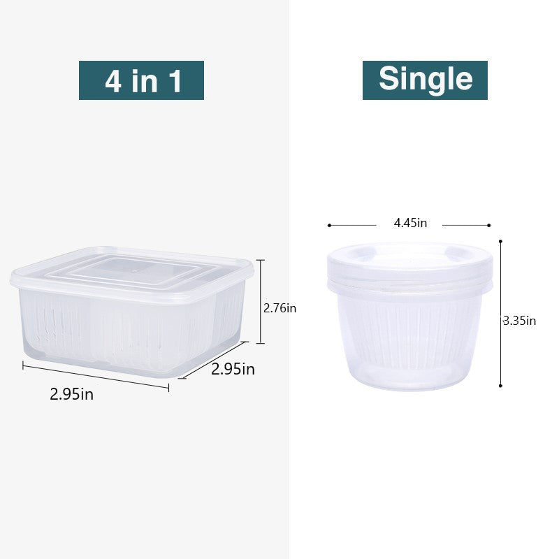 4 in 1 Food Storage Box PP Plastic | 4 Separate Compartments with Filter Layer | Microwave, Dishwasher and Freezer Safe