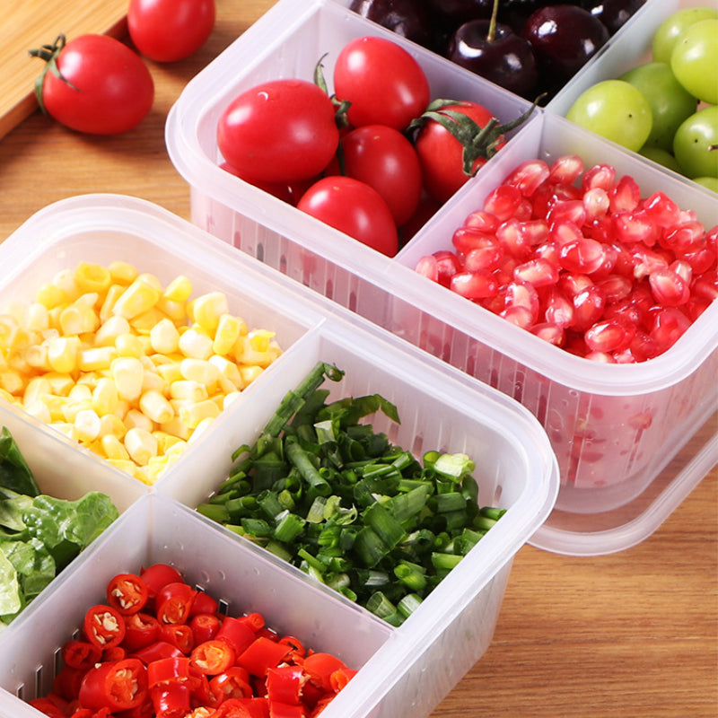 4 in 1 Food Storage Box PP Plastic | 4 Separate Compartments with Filter Layer | Microwave, Dishwasher and Freezer Safe