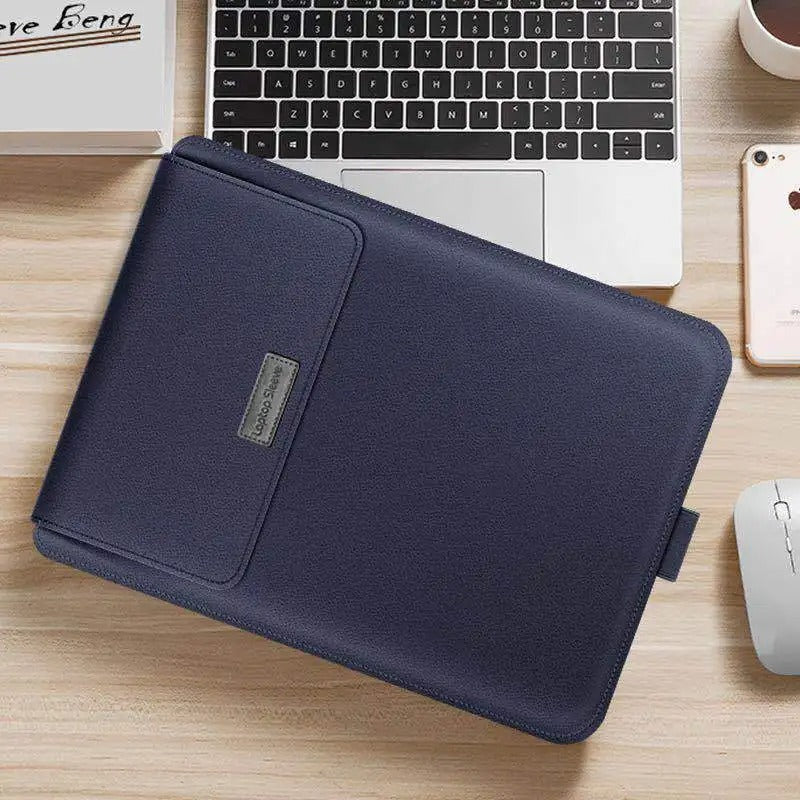 4-in-1 Laptop Sleeve PU Leather | Built-In Stand, Mouse Pad & Storage Bag | Waterproof, Scratch-Resistant Protective Case