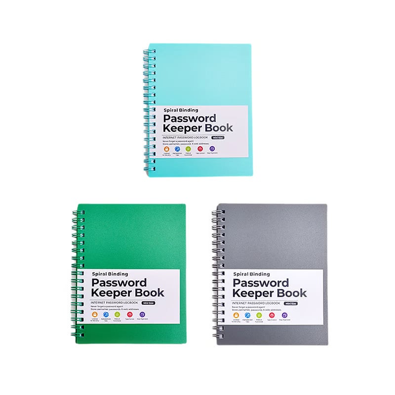 Password Book Coil Bound A6 Portable PP Cover with Alphabetical Index Tabs 16