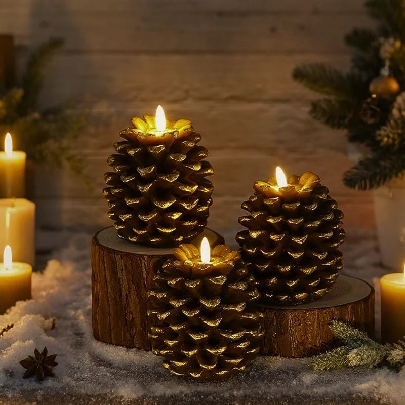 Flameless Pinecone Candles LED Battery-Operated with Timer Function 2