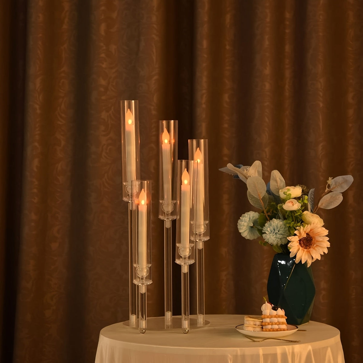 5-Arm Candle Holder Acrylic | Curved Arms for Wax or LED Candles | Shatter-Resistant Design for Indoor & Outdoor Use