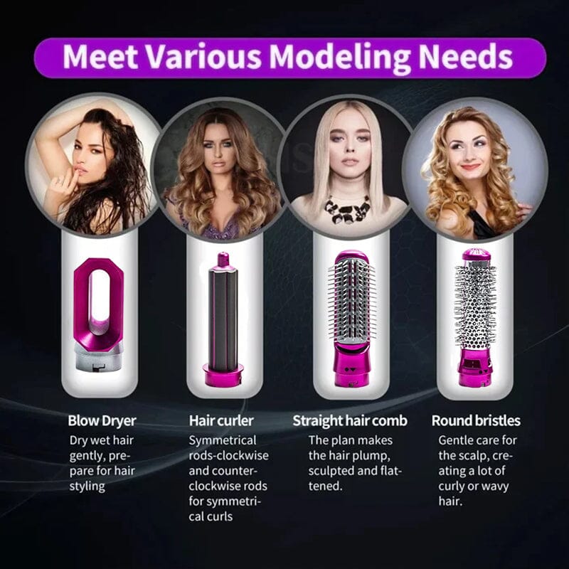 5 in 1 Hair Dryer Brush | Ceramic Coating, Negative Ion Technology, 3 Heat Settings | Dries, Curls & Volumises Hair