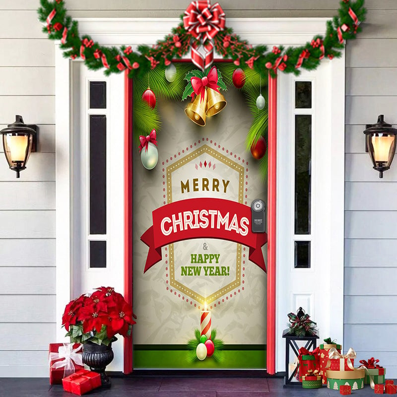 Christmas Door Cover Washable Reusable Lightweight Fabric with Quick Install 17