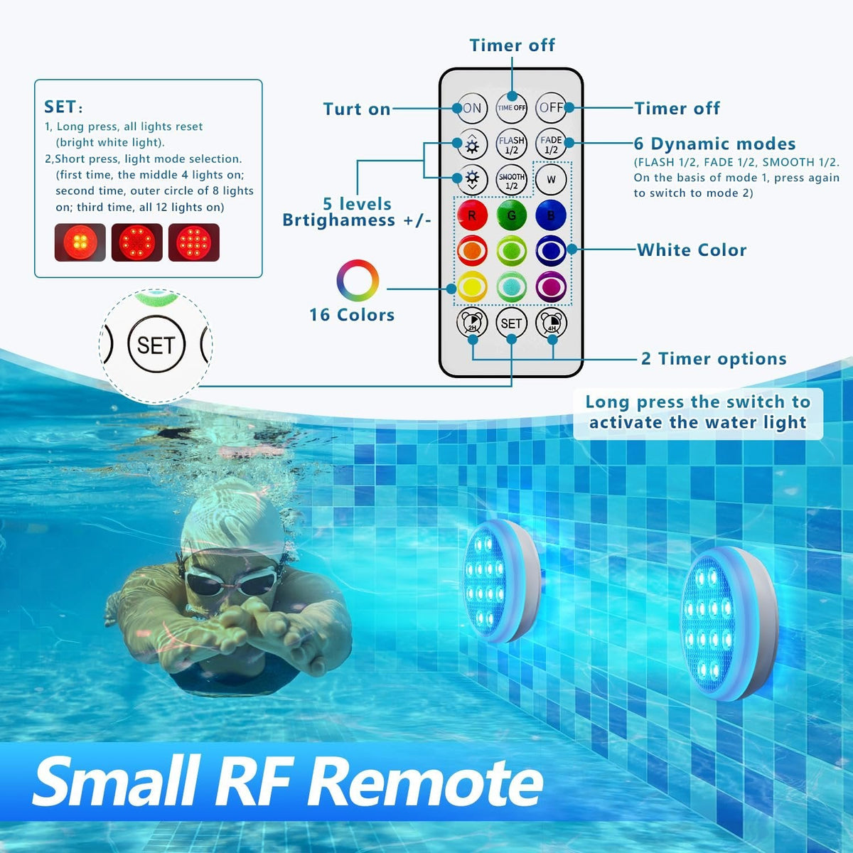 Submersible LED Lights Rechargeable Waterproof IP68 with Remote Control 5