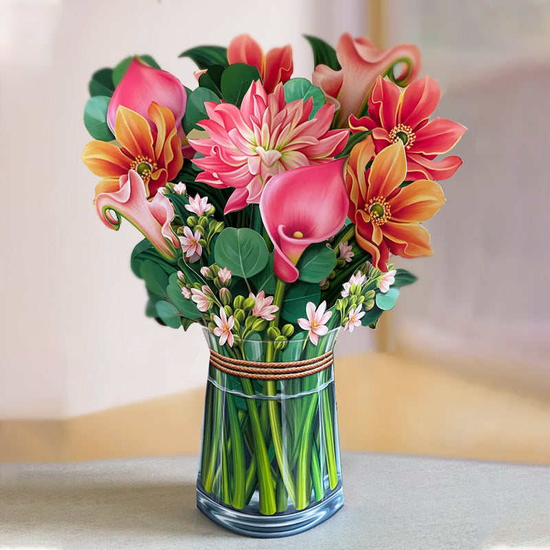 3D Pop-Up Bouquet Greeting Card | Unfolds into a Life-Like Paper Flower Display | Includes Paper Vase & Note Card 9