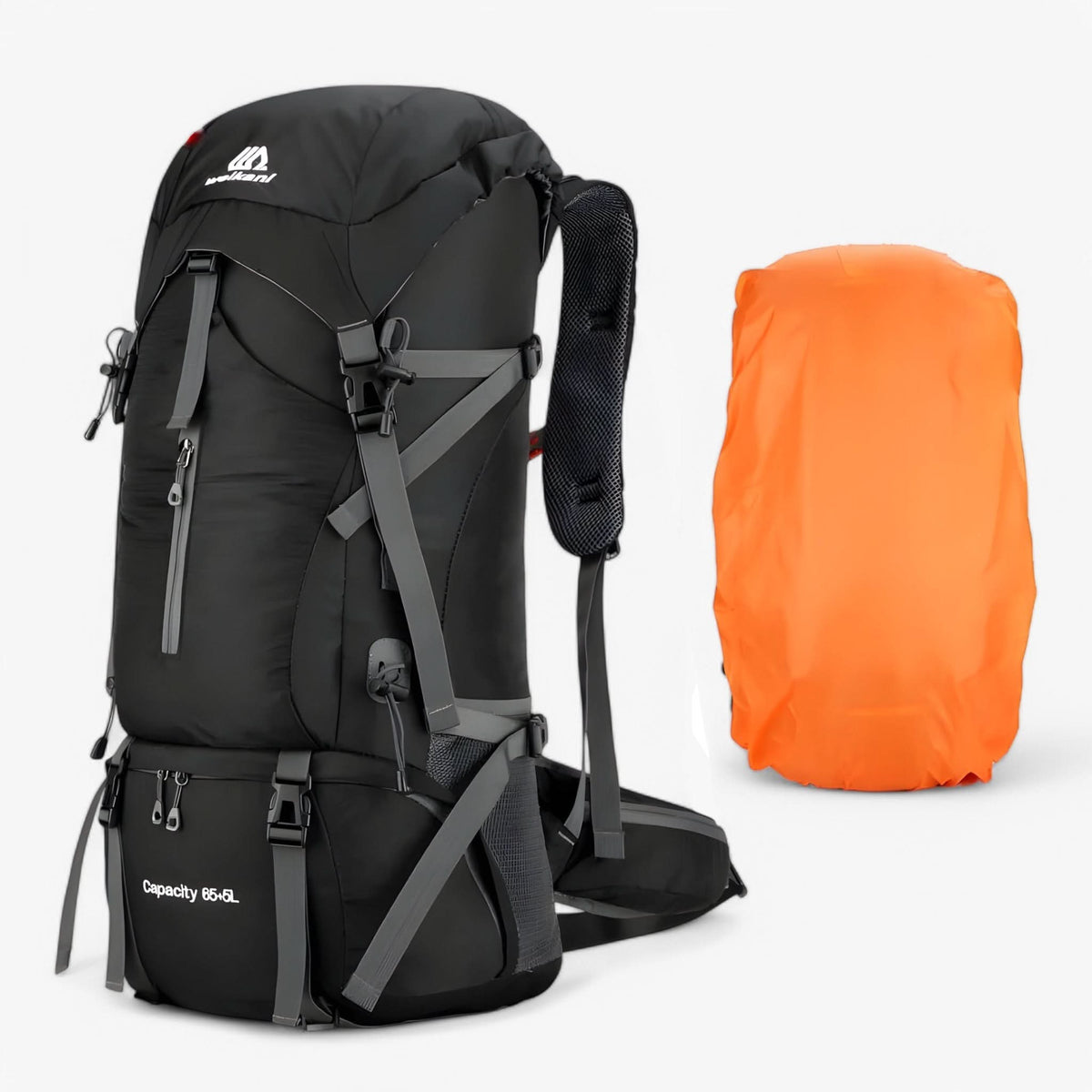 70L Hiking Backpack Water-Resistant Rain Cover Included - Nylon