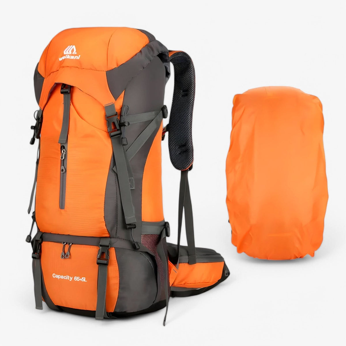 70L Hiking Backpack Water-Resistant Rain Cover Included - Nylon