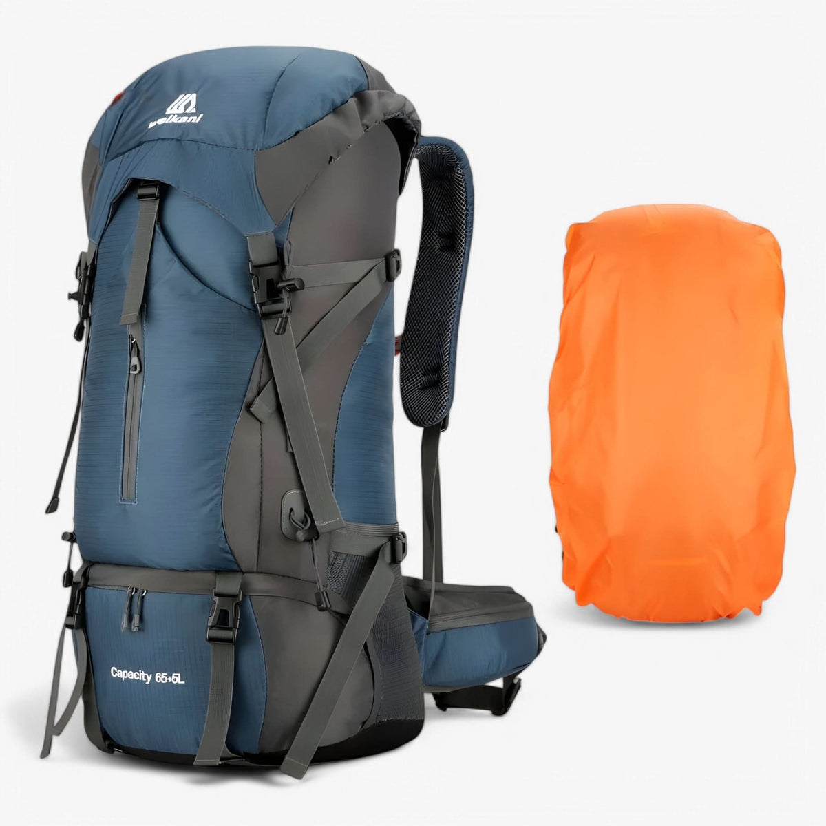 70L Hiking Backpack Water-Resistant Rain Cover Included - Nylon