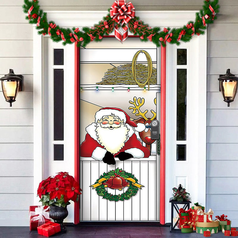 Christmas Door Cover Washable Reusable Lightweight Fabric with Quick Install 7