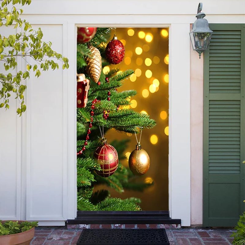 Christmas Door Cover Washable Reusable Lightweight Fabric with Quick Install 57