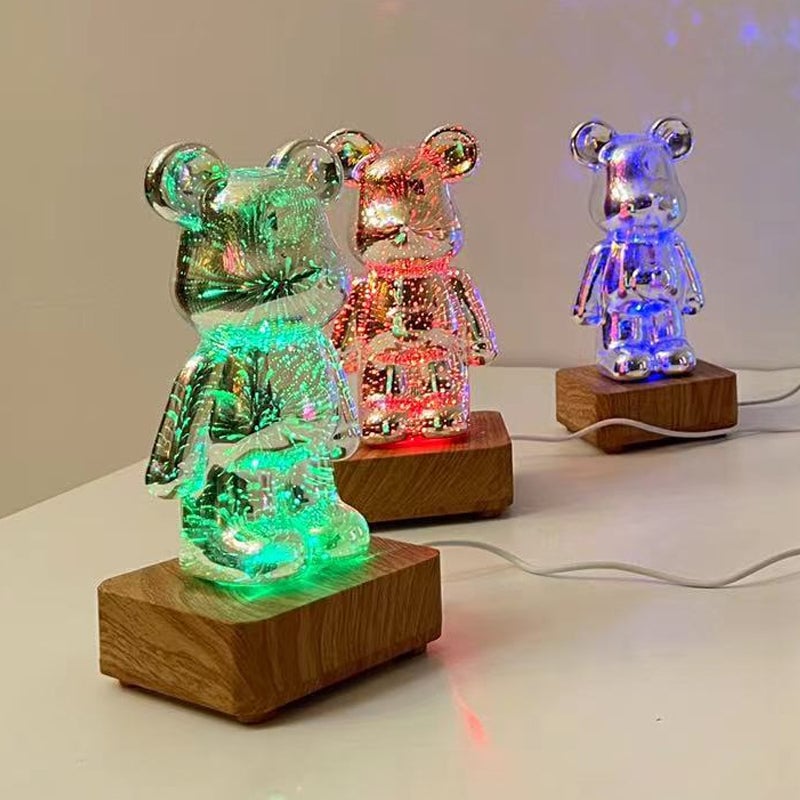 Decorative Lamp 3D Bear Glass USB Powered with Push-Button Colour Change 7