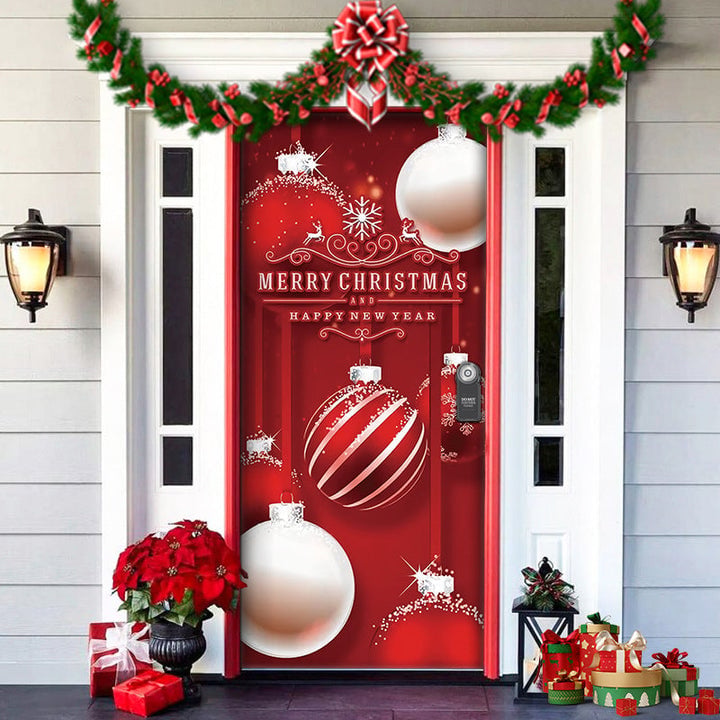 Christmas Door Cover Washable Reusable Lightweight Fabric with Quick Install 3