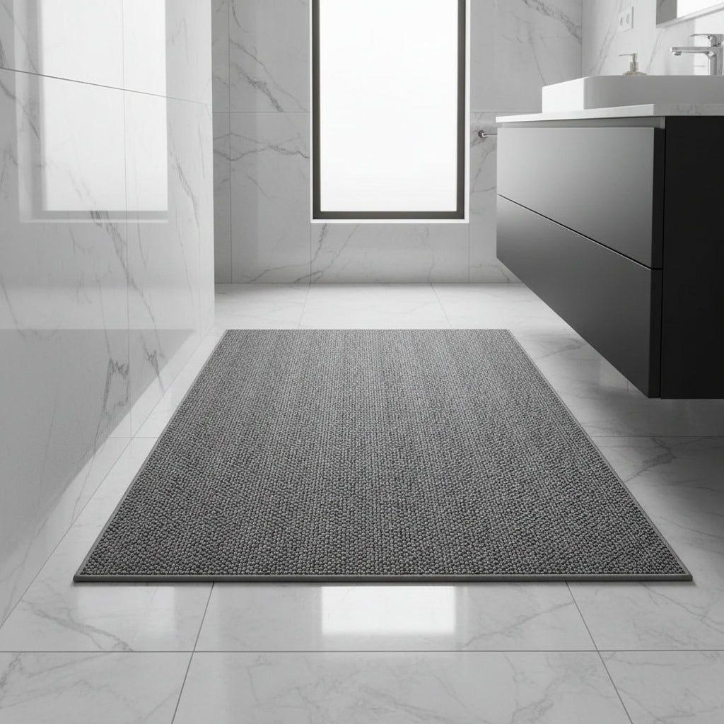 Absorbent Textured Loop Pile Bath Mat | Quick-Dry, Non-Slip, Low-Profile | Gray, Beige, Coffee, 50x80 to 80x120 cm