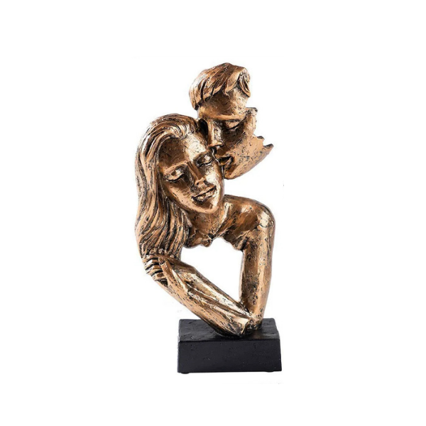 Abstract Kiss Sculpture Resin 16-18 cm | Black or Bronze Finish | Textured Couple Statue for Shelf, Sideboard, Nightstand