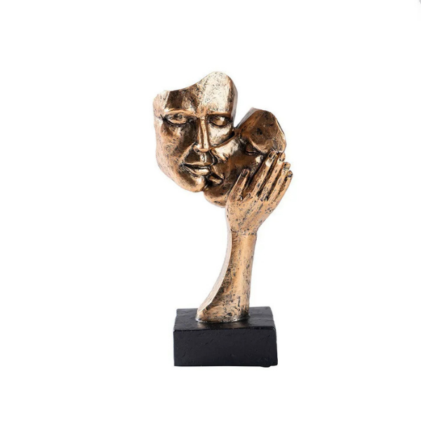 Abstract Kiss Sculpture Resin 16-18 cm | Black or Bronze Finish | Textured Couple Statue for Shelf, Sideboard, Nightstand