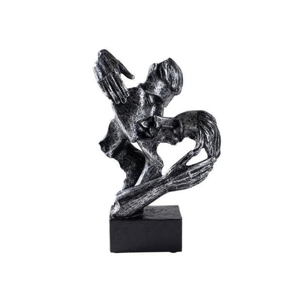 Abstract Kiss Sculpture Resin 16-18 cm | Black or Bronze Finish | Textured Couple Statue for Shelf, Sideboard, Nightstand