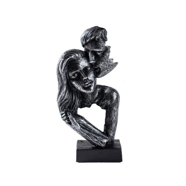 Abstract Kiss Sculpture Resin 16-18 cm | Black or Bronze Finish | Textured Couple Statue for Shelf, Sideboard, Nightstand