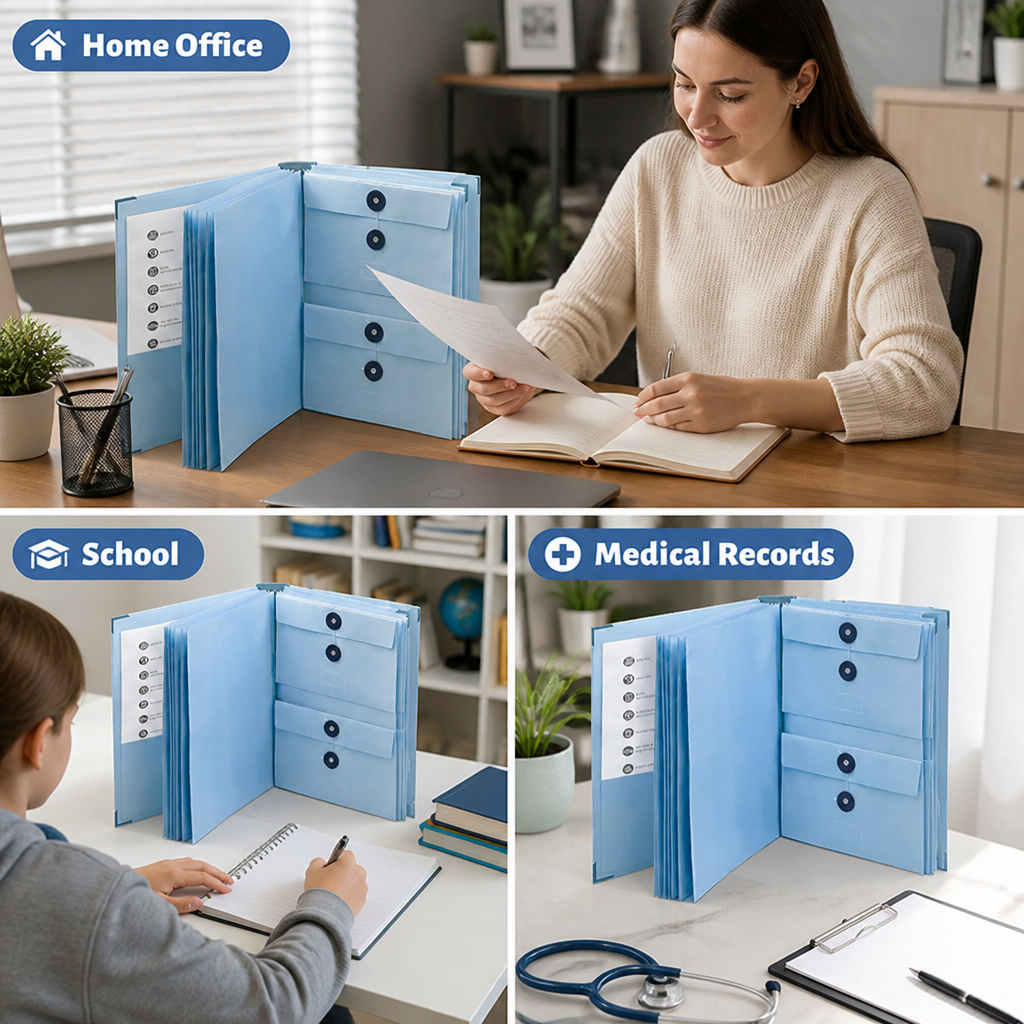 Accordion Document Organiser Acid-Free | 12 Expanding Pockets with Secure Closures | Keeps Papers Protected and Sorted