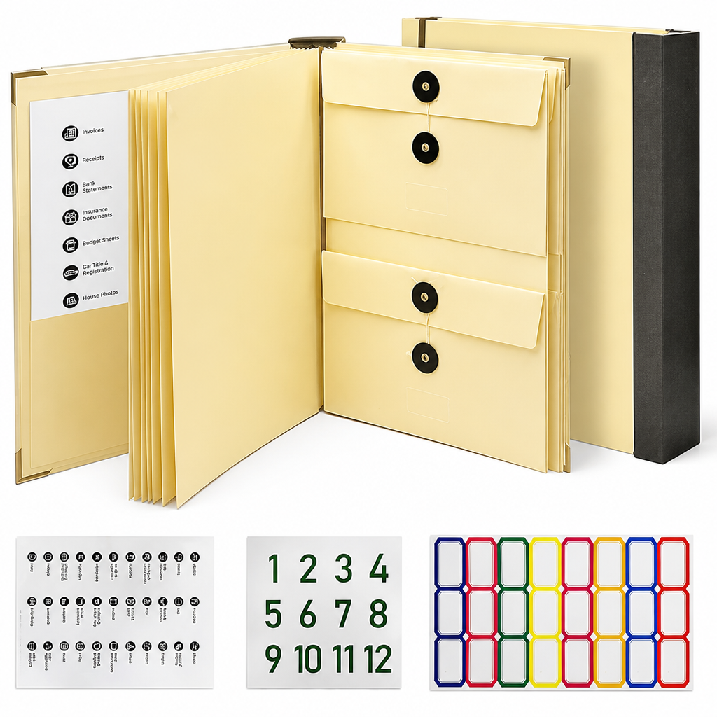 Accordion Document Organiser Acid-Free | 12 Expanding Pockets with Secure Closures | Keeps Papers Protected and Sorted