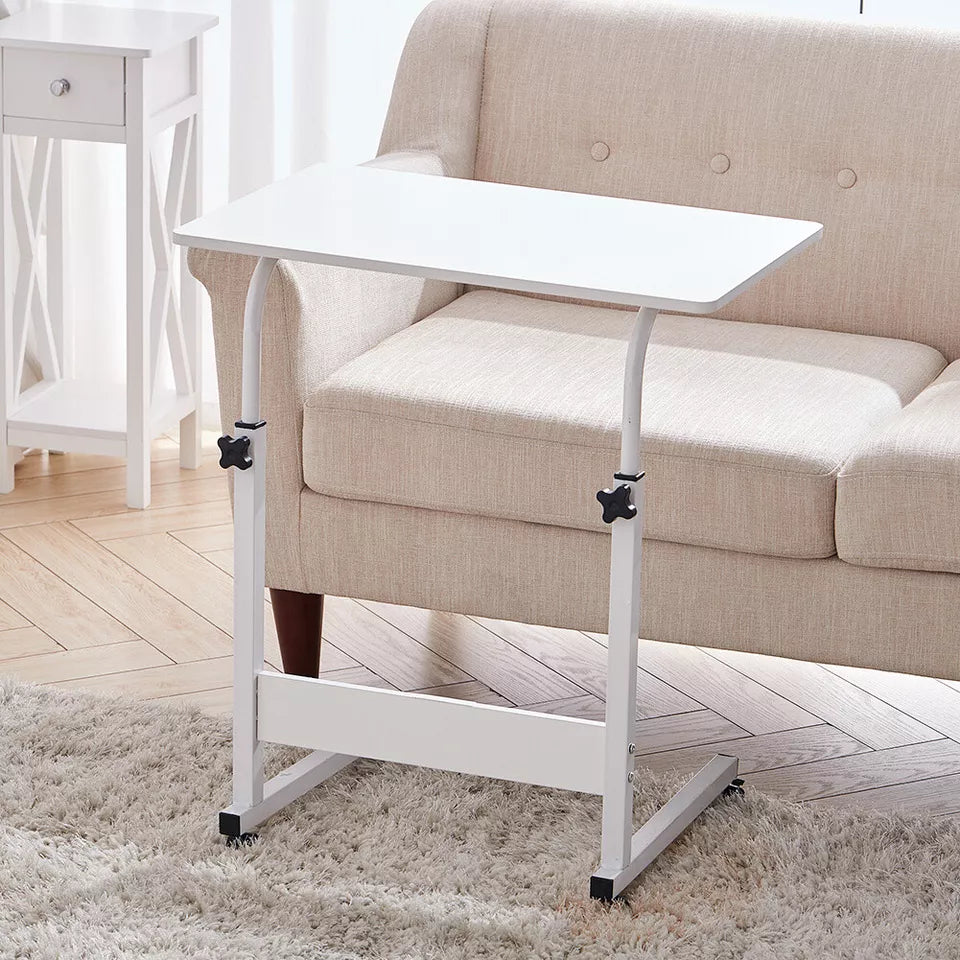 Adjustable Laptop Desk Wooden Surface Metal Frame | Height-Adjustable with Wheels | Ergonomic Use for Home Office, Bed or Sofa