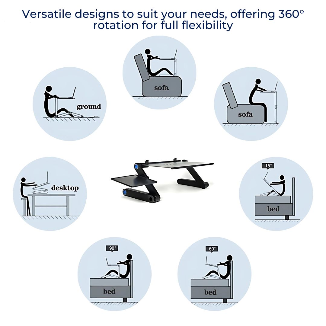 Adjustable Laptop Stand Aluminium Alloy | Cooling Vents & Foldable Design | Height & Angle Control for Desk, Bed, Sofa