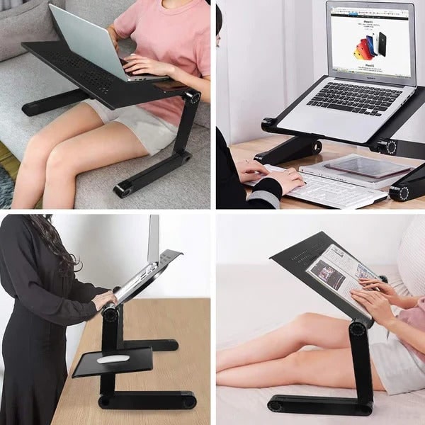 Adjustable Laptop Stand Fits Laptops up to 21 Inch | Detachable Mouse Tray, Black Matte | 360° Rotating Joints, Folds Flat