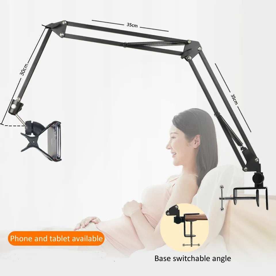 Adjustable Tablet Stand Aluminium Alloy | 360° Rotating Arm & Dual-Purpose Base | Bed and Desk Tablet Phone Holder