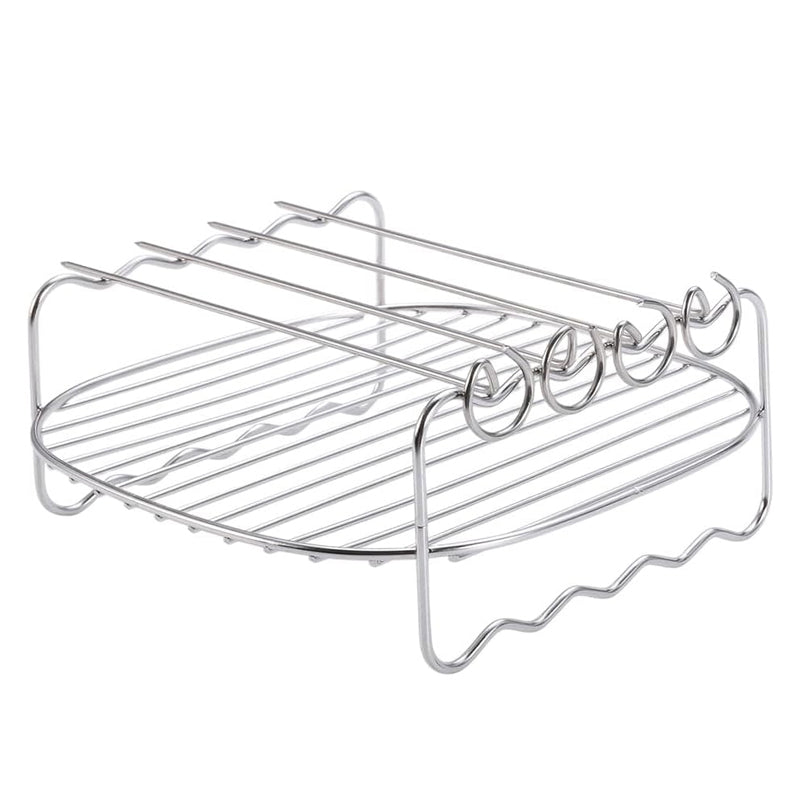 Air Fryer Rack Stainless Steel | Double-Layer with 4 Roasting Skewers | Dishwasher-Safe Kitchen Accessory for Men