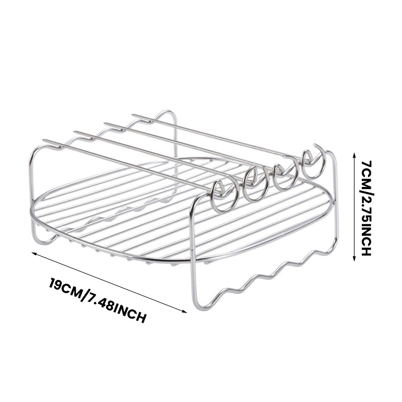 Air Fryer Rack Stainless Steel | Double-Layer with 4 Roasting Skewers | Dishwasher-Safe Kitchen Accessory for Men