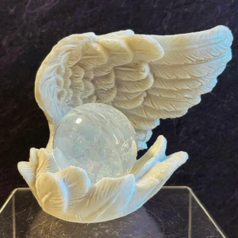 Angel Wing Candle Holder, Resin, 10 x 8 x 6 cm | White or Black | Sculpted Feathers Cast Soft Flickering Light