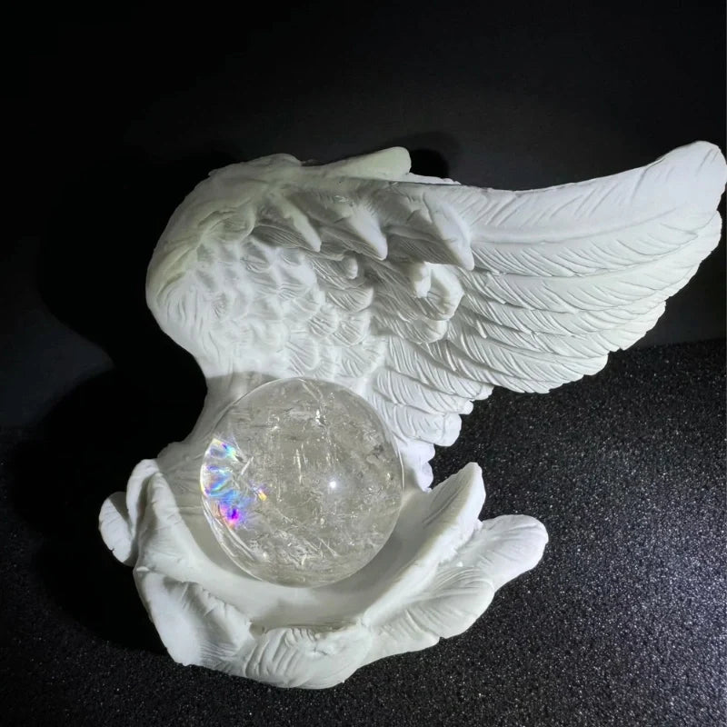 Angel Wing Candle Holder, Resin, 10 x 8 x 6 cm | White or Black | Sculpted Feathers Cast Soft Flickering Light