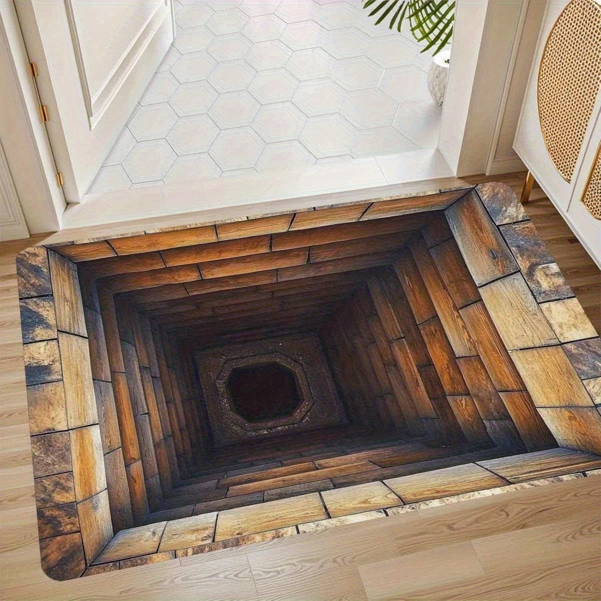 Area Rug Artistic Depth Illusion Decorative Soft with Non-Slip Backing
