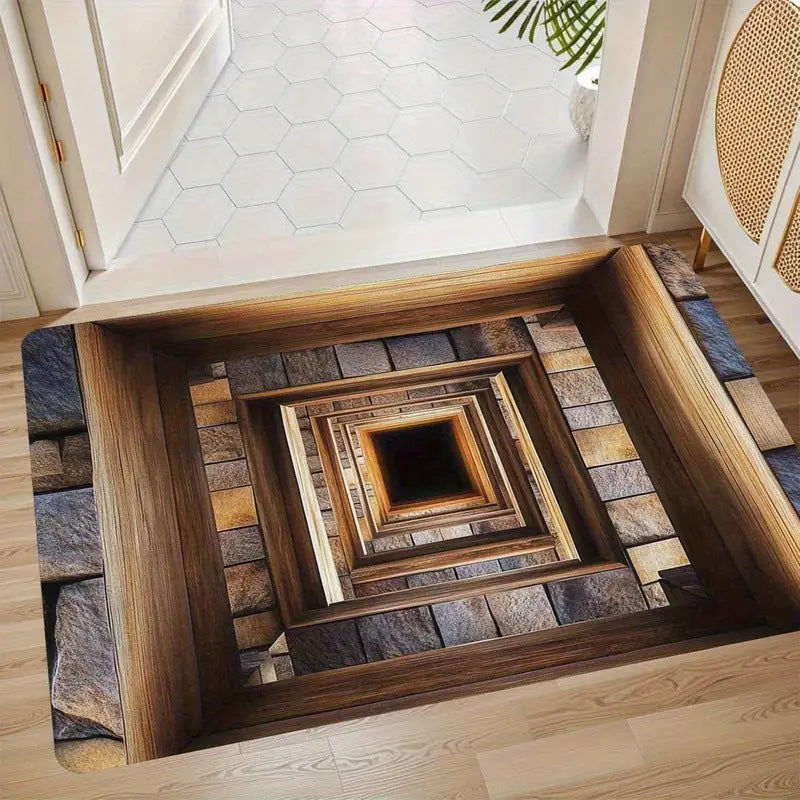 Area Rug Artistic Depth Illusion Decorative Soft with Non-Slip Backing