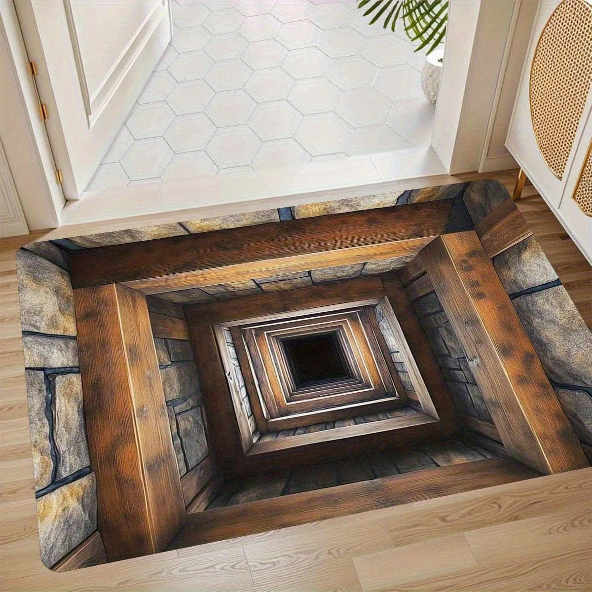 Area Rug Artistic Depth Illusion Decorative Soft with Non-Slip Backing