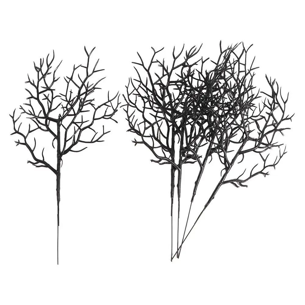 Artificial Dead Branch Decor Set Halloween | 5 Pieces, Antler-Shaped Branches | Non-Fading Matte Black Plastic, Reusable