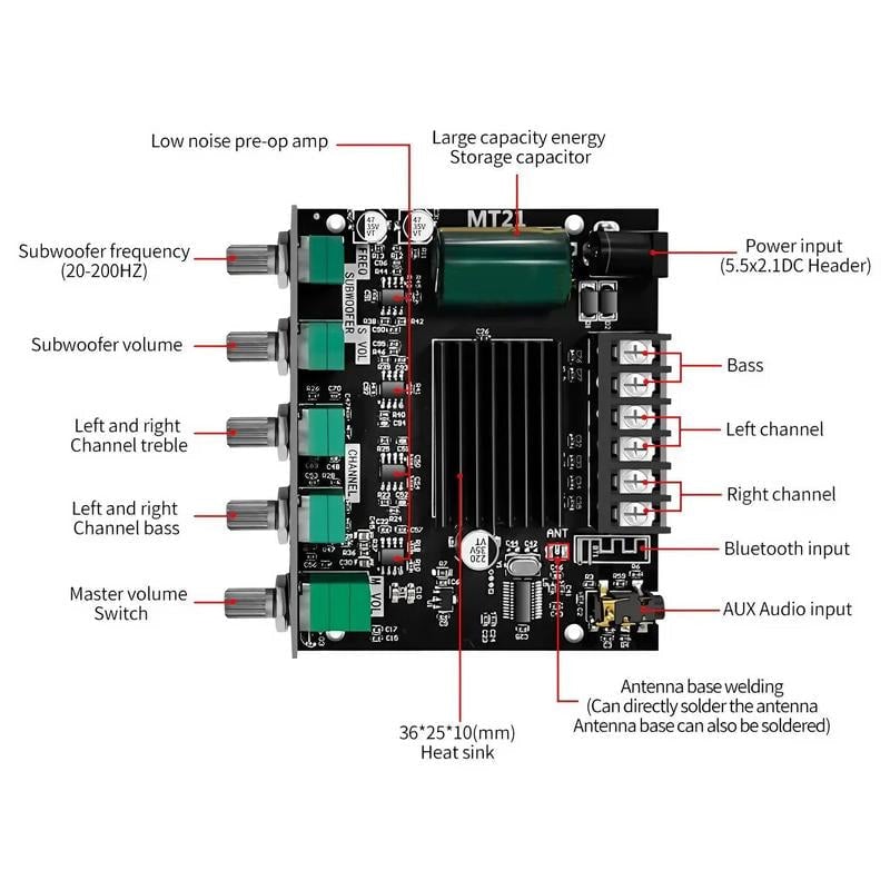 Audio Amplifier 2.1 Channel Bluetooth Module with Bass Treble Control