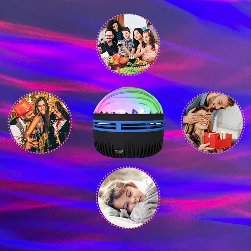 Aurora Ocean Wave Light Projector | 14 Colour Sound-Activated Modes | Remote-Controlled Dual Projection Display