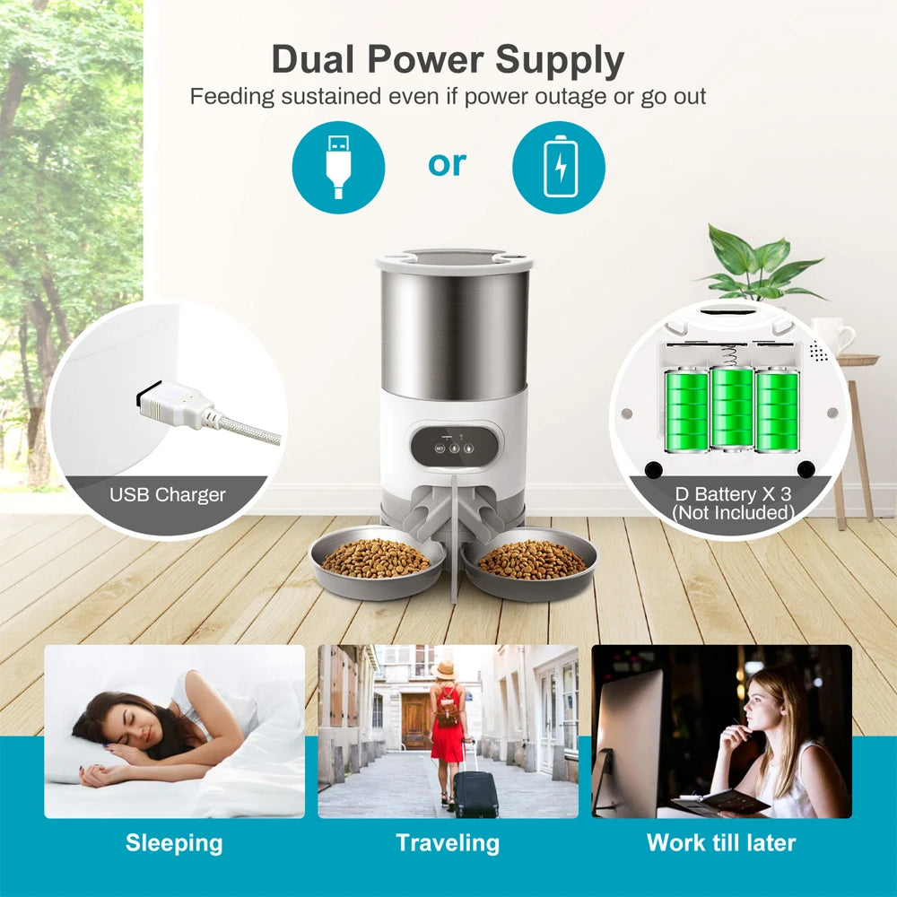 Automatic Pet Feeder Stainless Steel Dual Power with Infrared Sensor