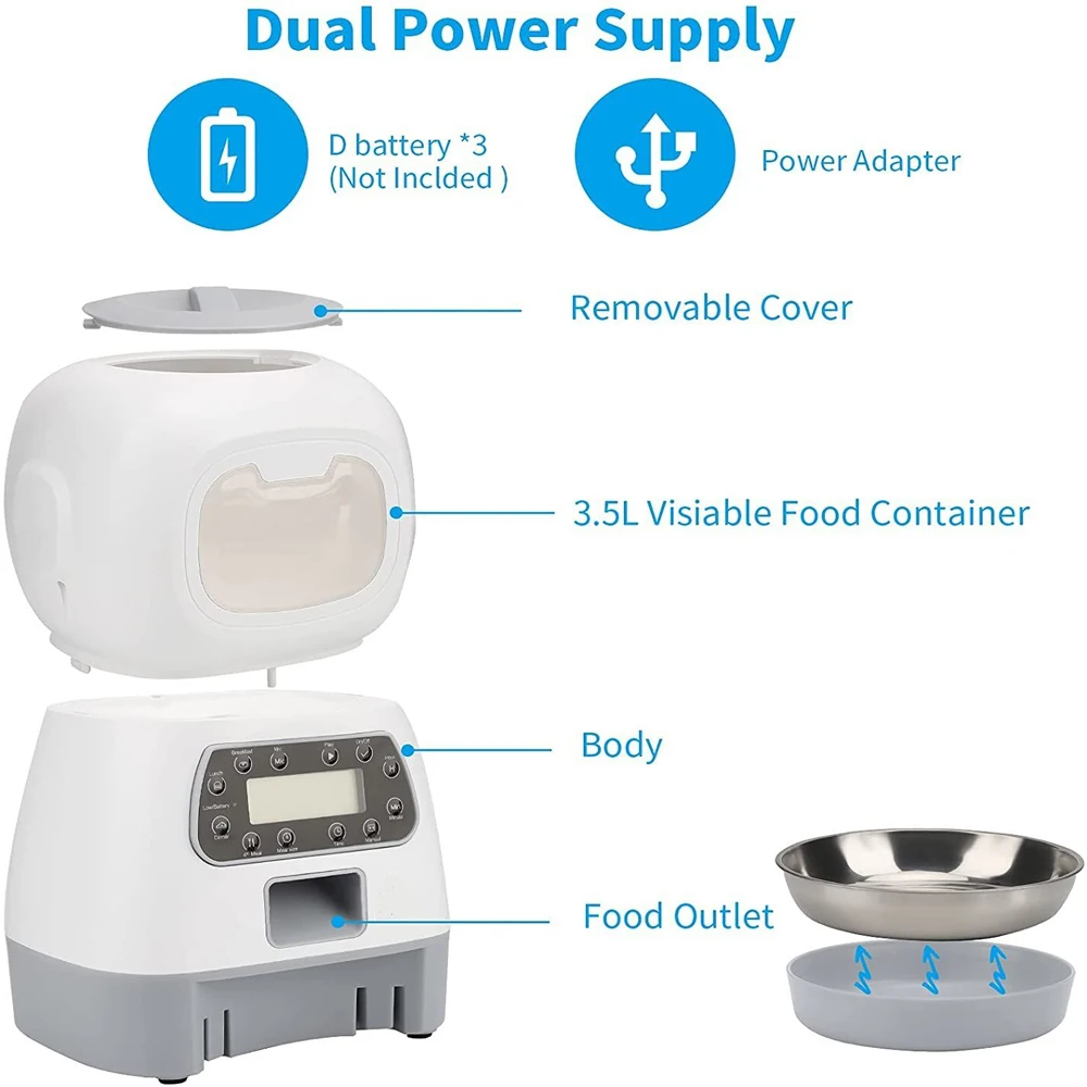 Automatic Pet Feeder Stainless Steel Dual Power with Infrared Sensor