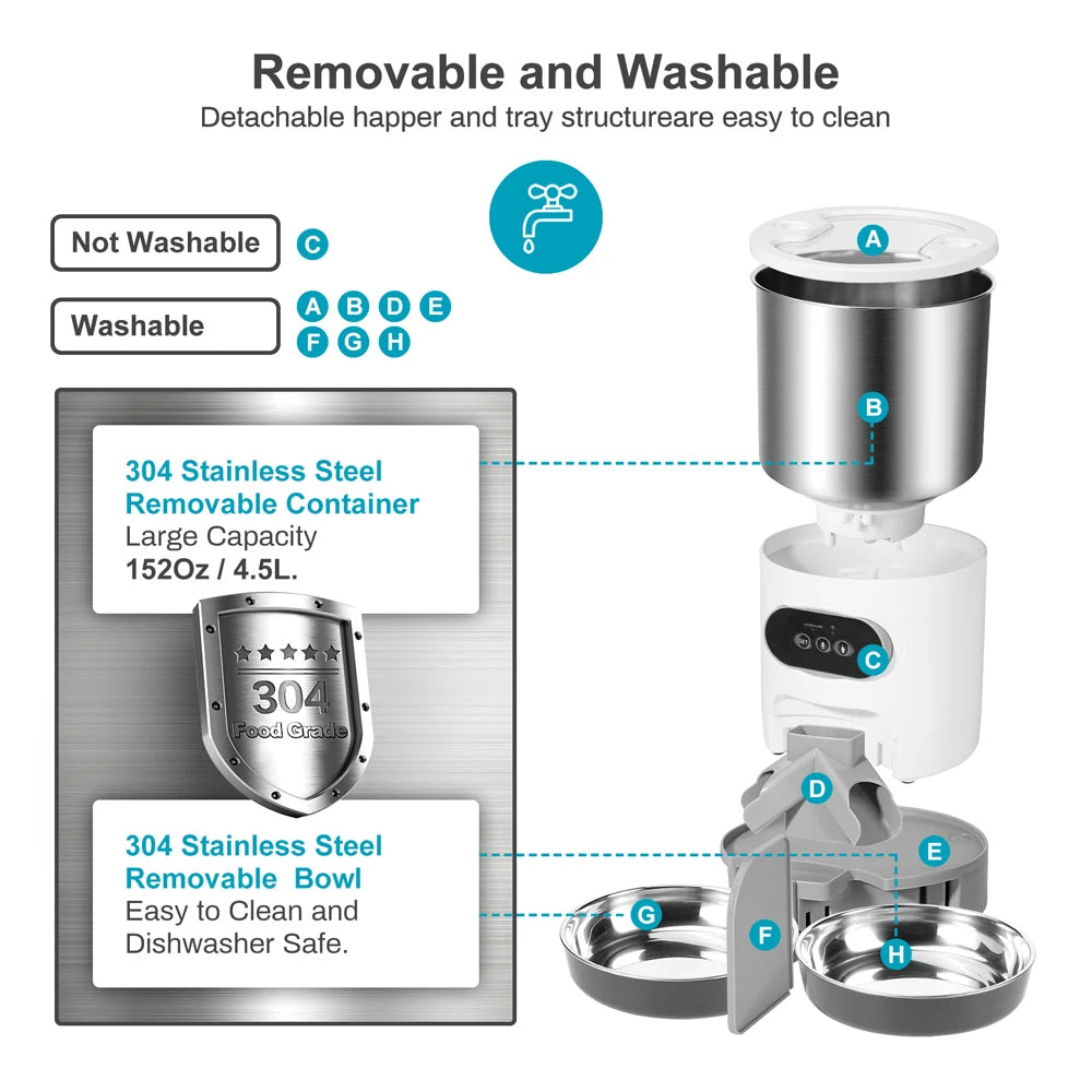 Automatic Pet Feeder Stainless Steel Dual Power with Infrared Sensor