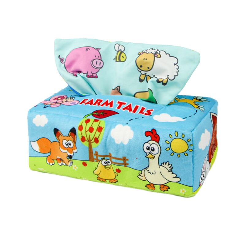 Baby Sensory Crinkle Tissue Box Toy | Soft Cotton with Colourful Scarves | Supports Fine Motor Skills Development