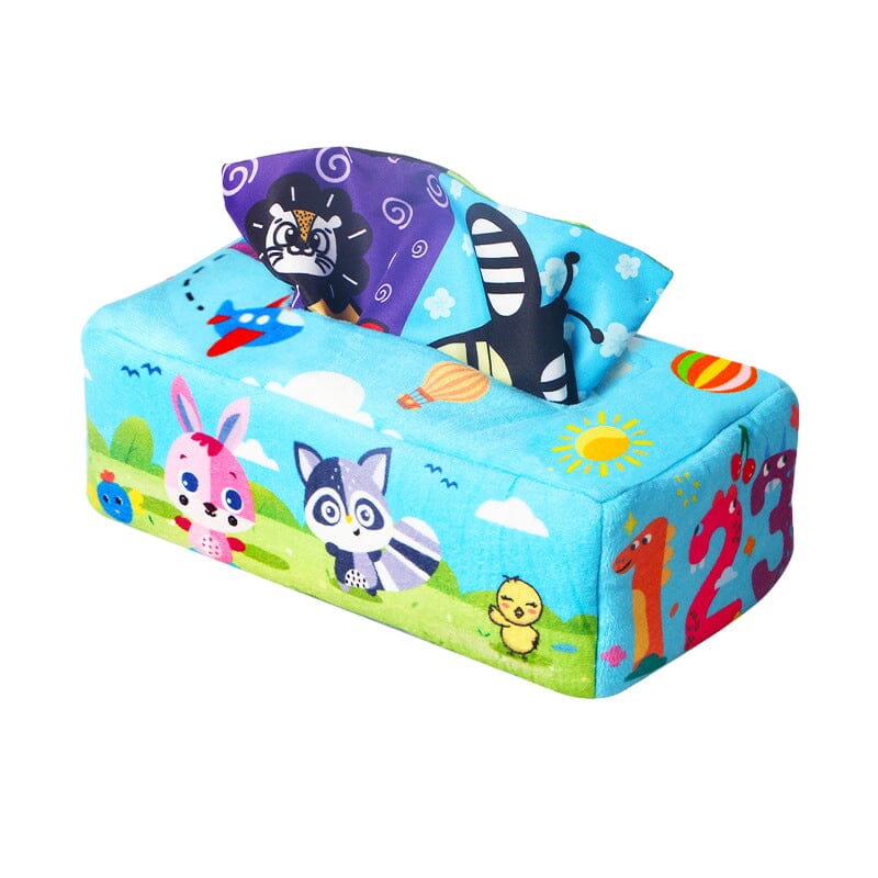 Baby Sensory Crinkle Tissue Box Toy | Soft Cotton with Colourful Scarves | Supports Fine Motor Skills Development