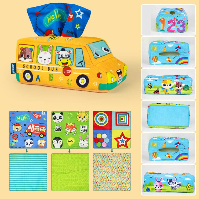 Baby Sensory Crinkle Tissue Box Toy | Soft Cotton with Colourful Scarves | Supports Fine Motor Skills Development